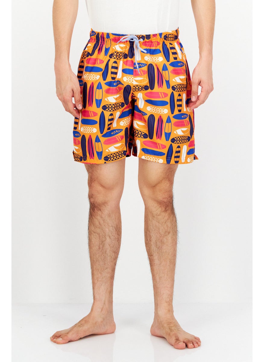 Tailorbyrd Men Allover Print Board Shorts, Orange Combo  - Image 1