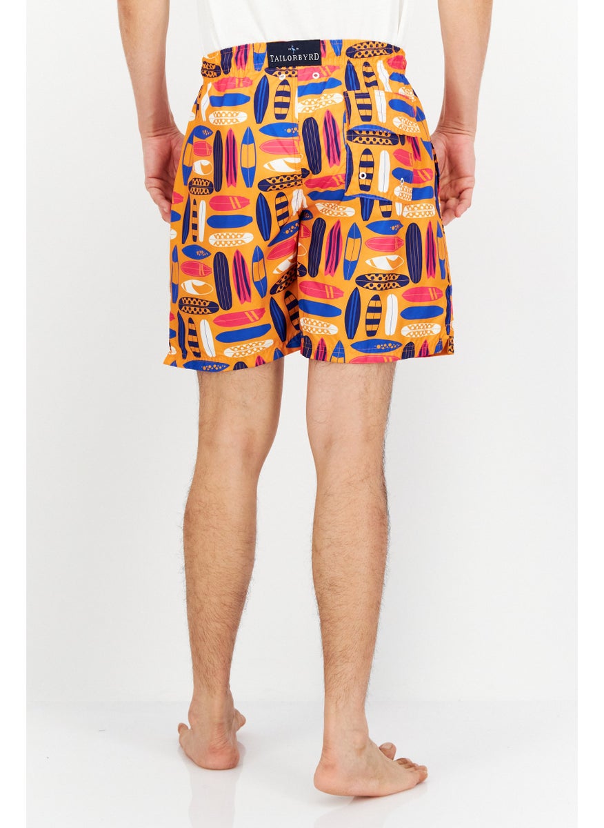 Tailorbyrd Men Allover Print Board Shorts, Orange Combo  - Image 4