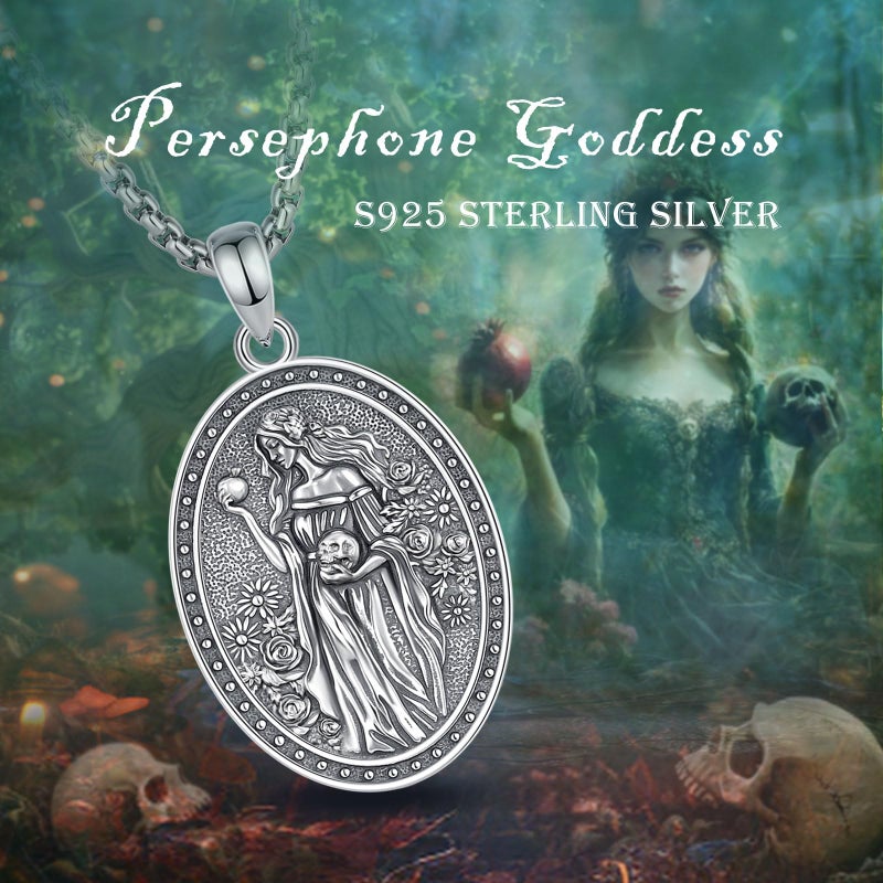 EUDORA Persephone Greek Goddess Necklace for Women Sterling Silver S925, Vintage Persephone Greek Goddess of The Spring and Underworld Vegetation Pendant Jewelry Gifts for Women, 20"+2" - Image 4