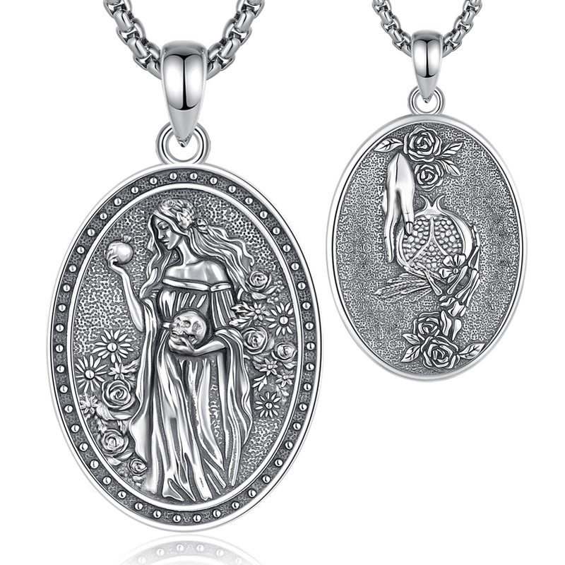 EUDORA Persephone Greek Goddess Necklace for Women Sterling Silver S925, Vintage Persephone Greek Goddess of The Spring and Underworld Vegetation Pendant Jewelry Gifts for Women, 20"+2" - Image 1
