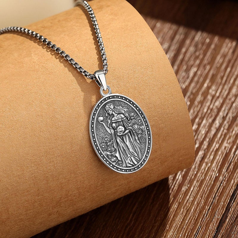 EUDORA Persephone Greek Goddess Necklace for Women Sterling Silver S925, Vintage Persephone Greek Goddess of The Spring and Underworld Vegetation Pendant Jewelry Gifts for Women, 20"+2" - Image 2