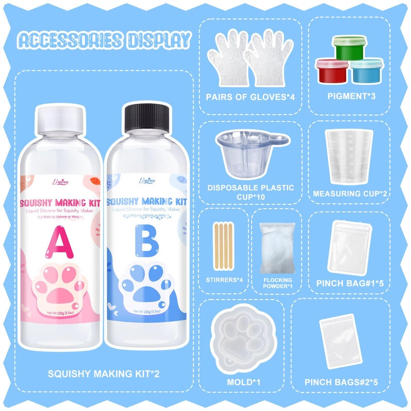 Limino Liquid Silicone for Taba Squishy Kit - 7oz 1:1 AB Ratio Mixed Super Soft Silicone Rubber for Squishy Maker, Perfect DIY Stress Relief Gift Making Kit for Taba Squishy, Taba Bear, Flocking Cat's Paw - Image 2