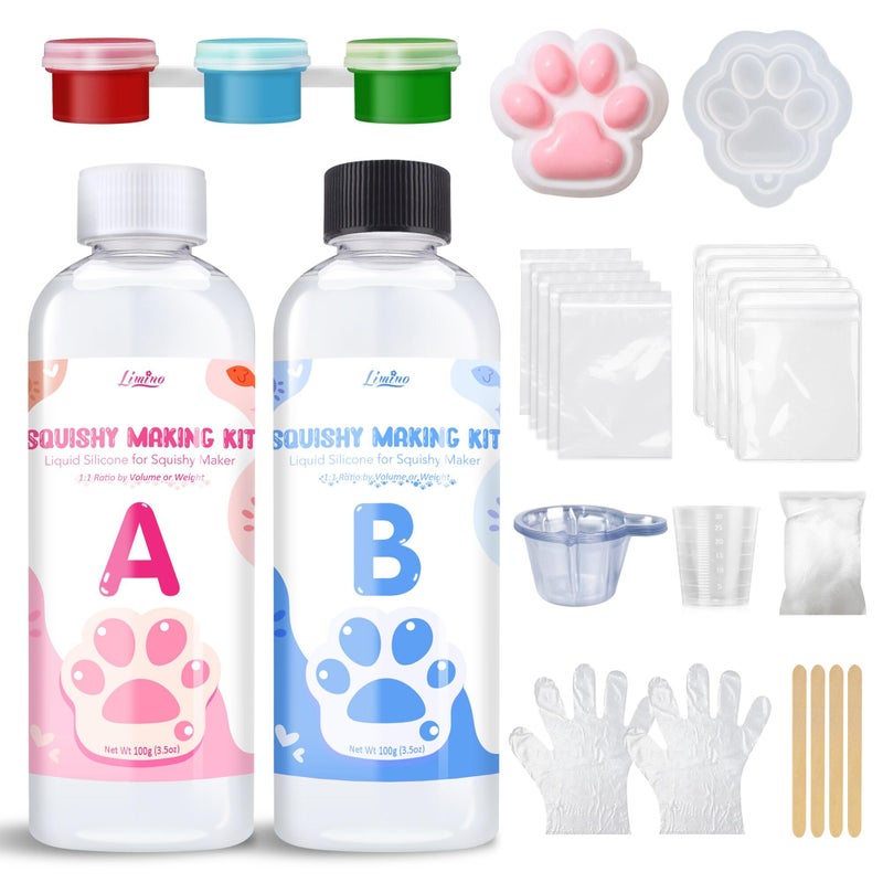 Limino Liquid Silicone for Taba Squishy Kit - 7oz 1:1 AB Ratio Mixed Super Soft Silicone Rubber for Squishy Maker, Perfect DIY Stress Relief Gift Making Kit for Taba Squishy, Taba Bear, Flocking Cat's Paw - Image 1