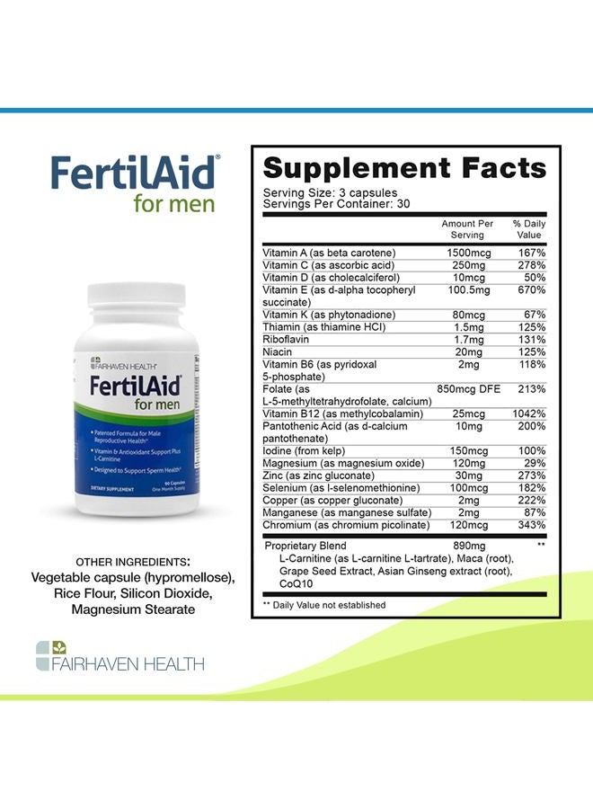 fairhaven health 3 Month Supply FertilAid for Men Prenatal Male Fertility Supplement | Count and Motility Support Pre Conception for Him | Fertility Support Includes, Zinc, and Folate | 90 Capsules  - Image 2