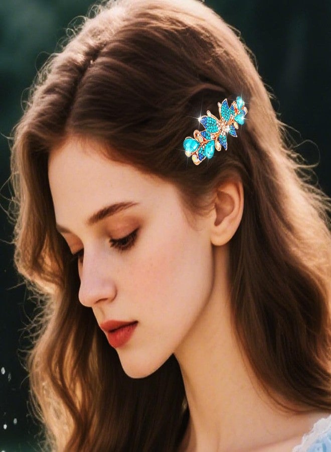 EASEDAILY Rhinestone French Hair Barrettes Gold Crystal Hair Barrette Clips Sparkly Butterfly Bow Hair Accessories for Women (Pack of 2) (Blue and Silver) - Image 5