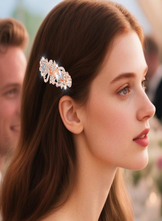 EASEDAILY Rhinestone French Hair Barrettes Gold Crystal Hair Barrette Clips Sparkly Butterfly Bow Hair Accessories for Women (Pack of 2) (Blue and Silver) - Image 3