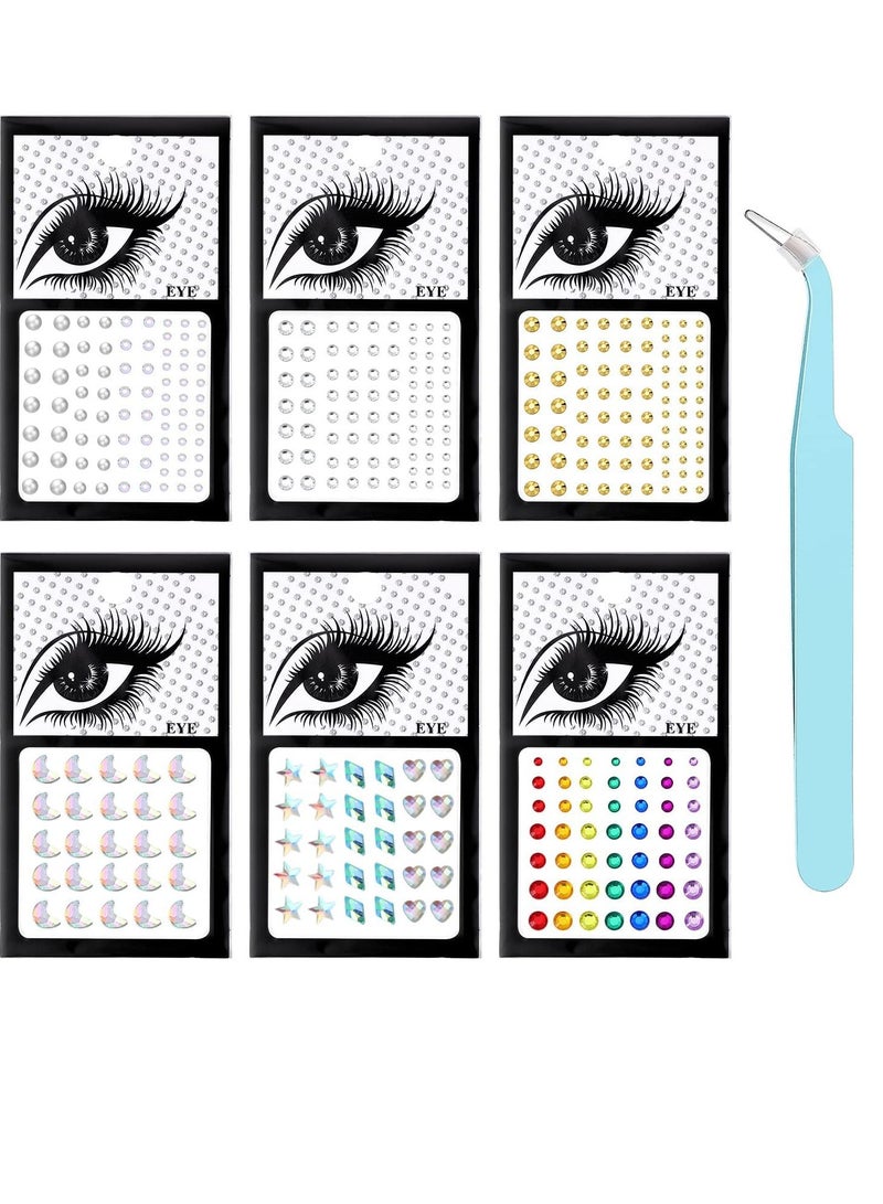 KASTWAVE Bindi Dots Face Jewels Face Jewelry For Women Face Gems Stick On Eye Forehead Crystals Sticker Tears Rainbow Pearl Rhinestones For Makeup Party Festival Accessory Nail Art Decoration(6 Sheets) - Image 1
