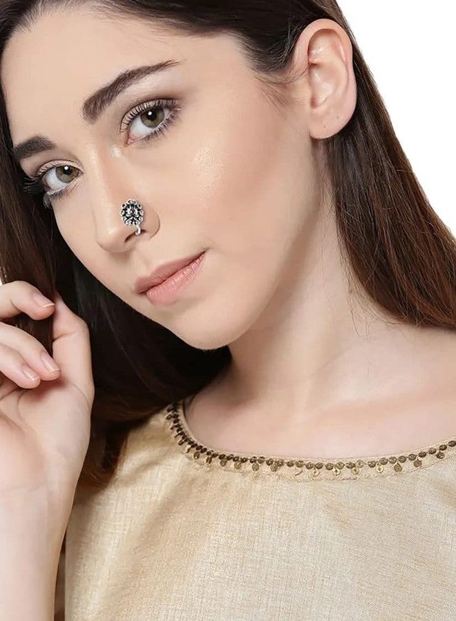 THANUS CRAFT THANU'S CRAFT Oxidised Jewellery Silver nose pin Stud Non Piercing Press on Nose Ring For Women - Image 3