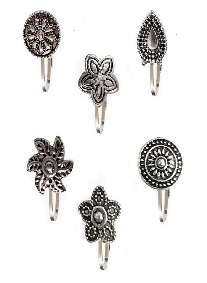 THANUS CRAFT THANU'S CRAFT Oxidised Jewellery Silver nose pin Stud Non Piercing Press on Nose Ring For Women - Image 1