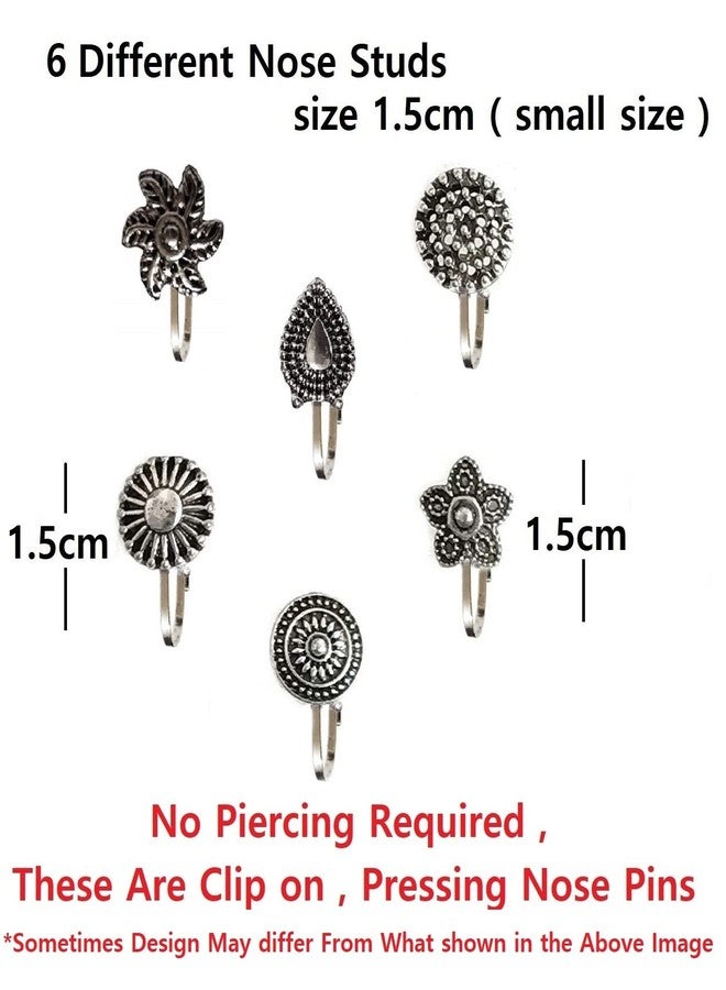 THANUS CRAFT THANU'S CRAFT Oxidised Jewellery Silver nose pin Stud Non Piercing Press on Nose Ring For Women - Image 2