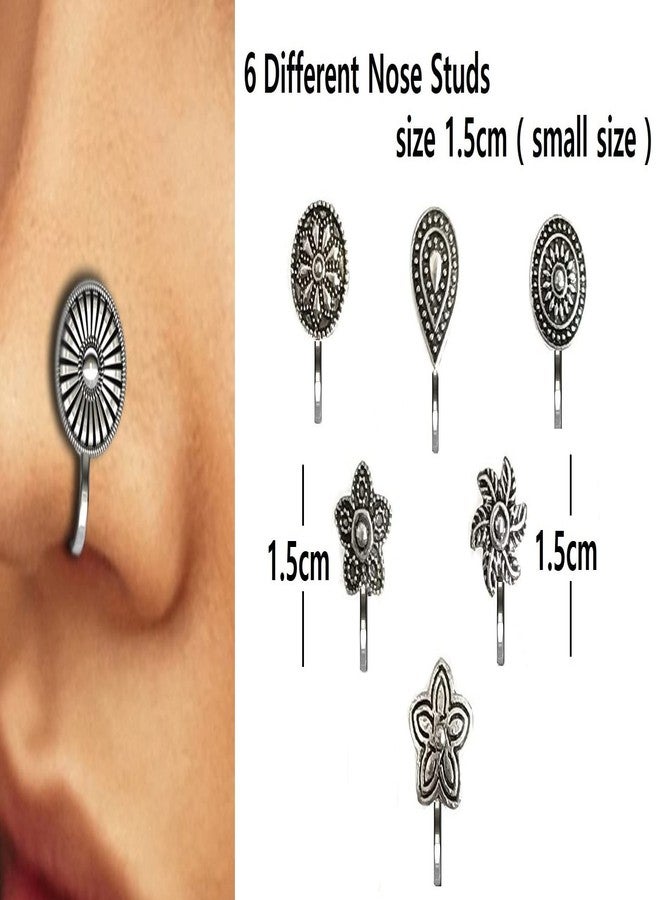 THANUS CRAFT THANU'S CRAFT Oxidised Jewellery Silver nose pin Stud Non Piercing Press on Nose Ring For Women - Image 4