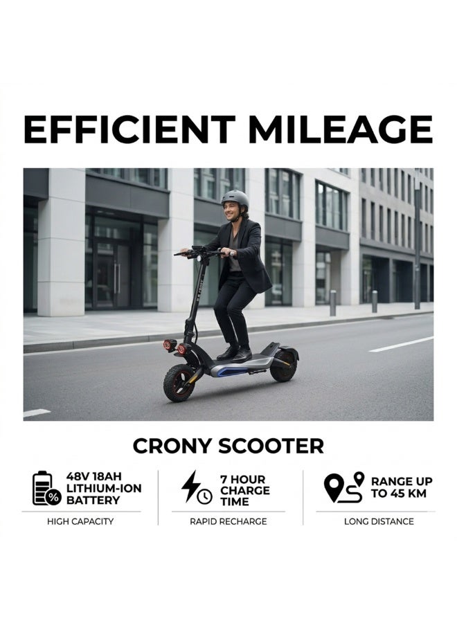 Crony Electric Scooter Adults Dual Suspension Long Range,1500W Motor, 45 km/h Speed, 45 km Range, 120 kg Max Load, App Control, LED Display, Dual Disc Brakes - Image 4