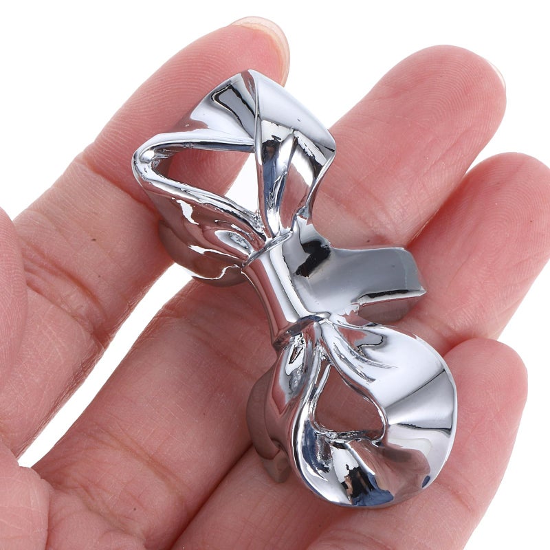 Brass Bow Shape Cabinet Knobs Silver Finish Single Hole Drawer Pulls For Furniture - Image 5