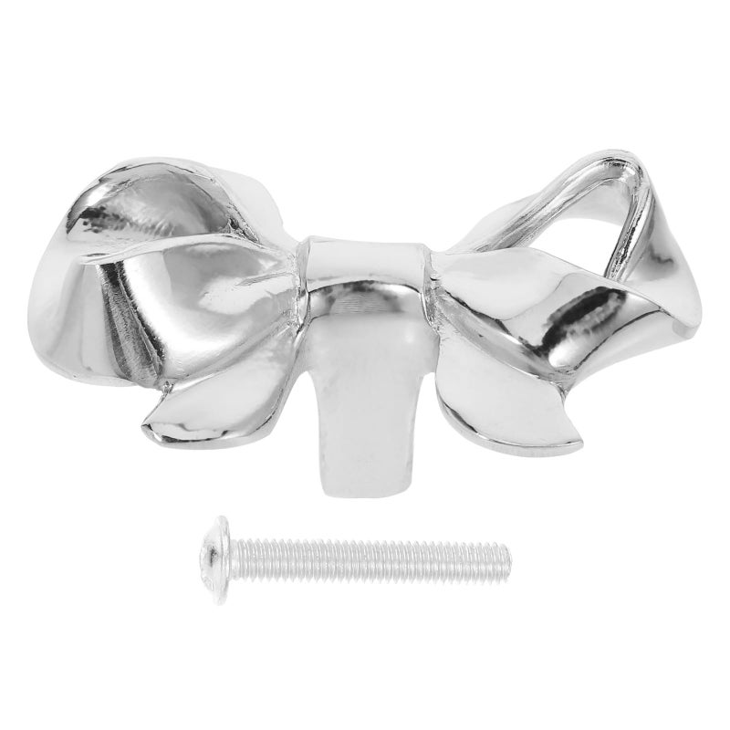 Brass Bow Shape Cabinet Knobs Silver Finish Single Hole Drawer Pulls For Furniture - Image 2