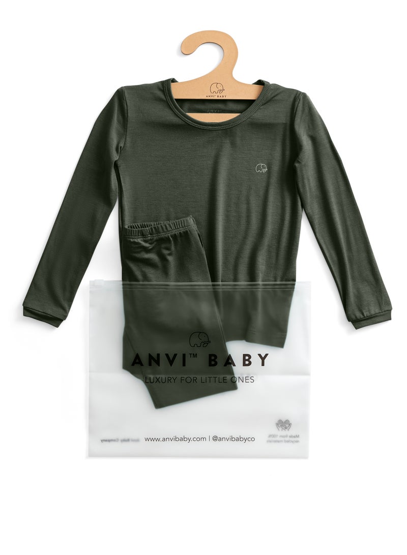 Anvi Baby Bamboo Spandex Pajama 3T- Dark Green - Image 1