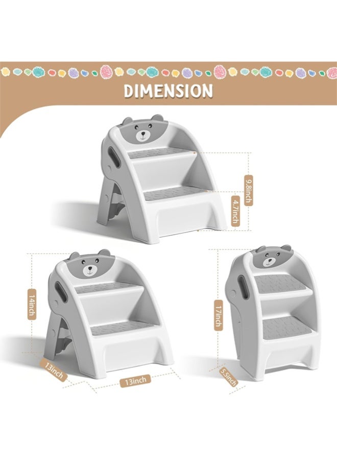 Vividorad Foldable Toddler Step Stool for Kids Kitchen Bathroom Sink Toilet Steps Potty Training Stool,Anti-Slip 2-Step Potty Stool with Wide Steps - Image 2