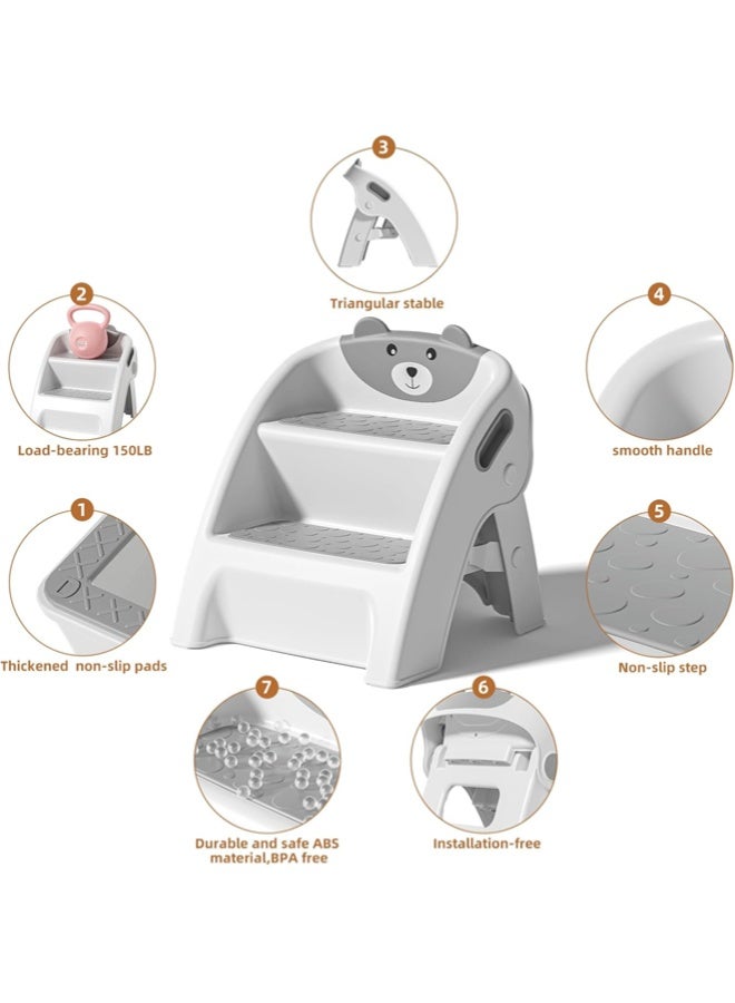 Vividorad Foldable Toddler Step Stool for Kids Kitchen Bathroom Sink Toilet Steps Potty Training Stool,Anti-Slip 2-Step Potty Stool with Wide Steps - Image 5