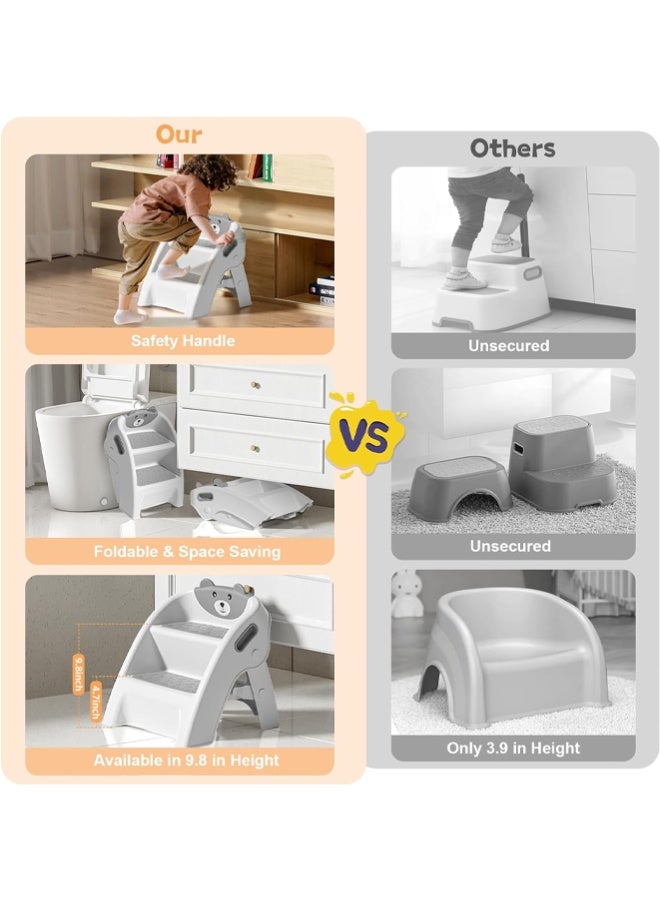 Vividorad Foldable Toddler Step Stool for Kids Kitchen Bathroom Sink Toilet Steps Potty Training Stool,Anti-Slip 2-Step Potty Stool with Wide Steps - Image 3