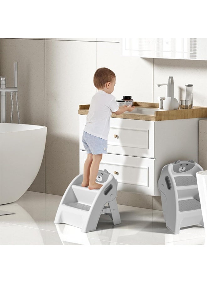 Vividorad Foldable Toddler Step Stool for Kids Kitchen Bathroom Sink Toilet Steps Potty Training Stool,Anti-Slip 2-Step Potty Stool with Wide Steps - Image 4
