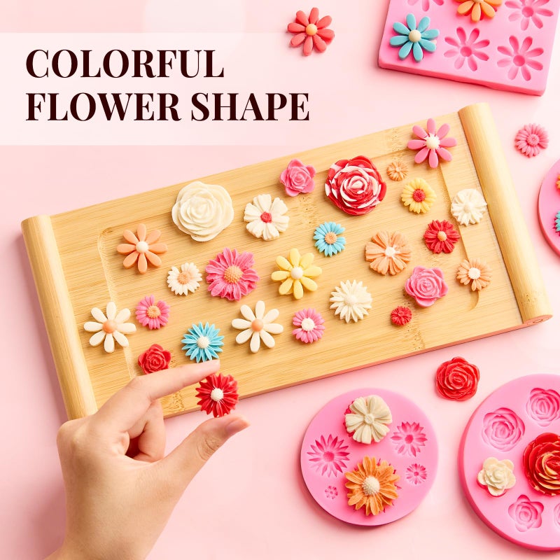 Puyeipt 4 Pcs Flower Silicone Fondant Molds, Daisy Rose Flower Chocolate Candy Molds for Cupcake Topper, Cake Pop Decoration and Clay Craft Making - Image 4