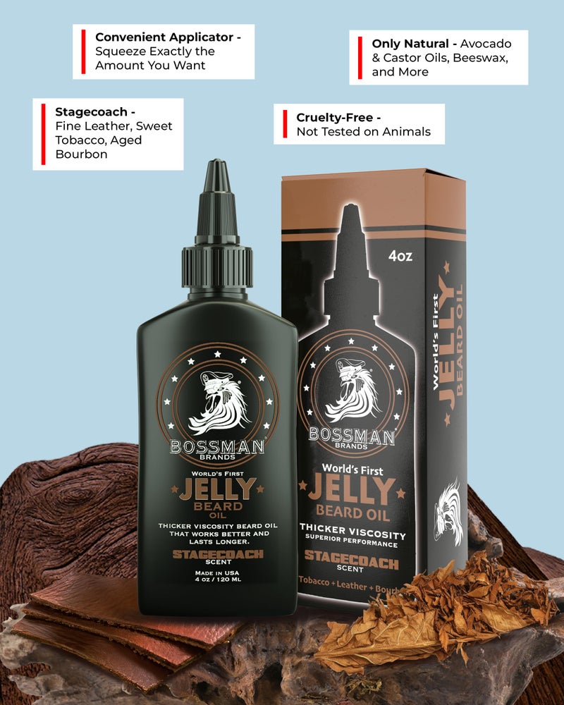 Bossman Jelly Beard Oil for Men (4 oz, Stagecoach Scent) â€“ Softens, Moisturizes & Conditions with Natural Ingredients - Image 3