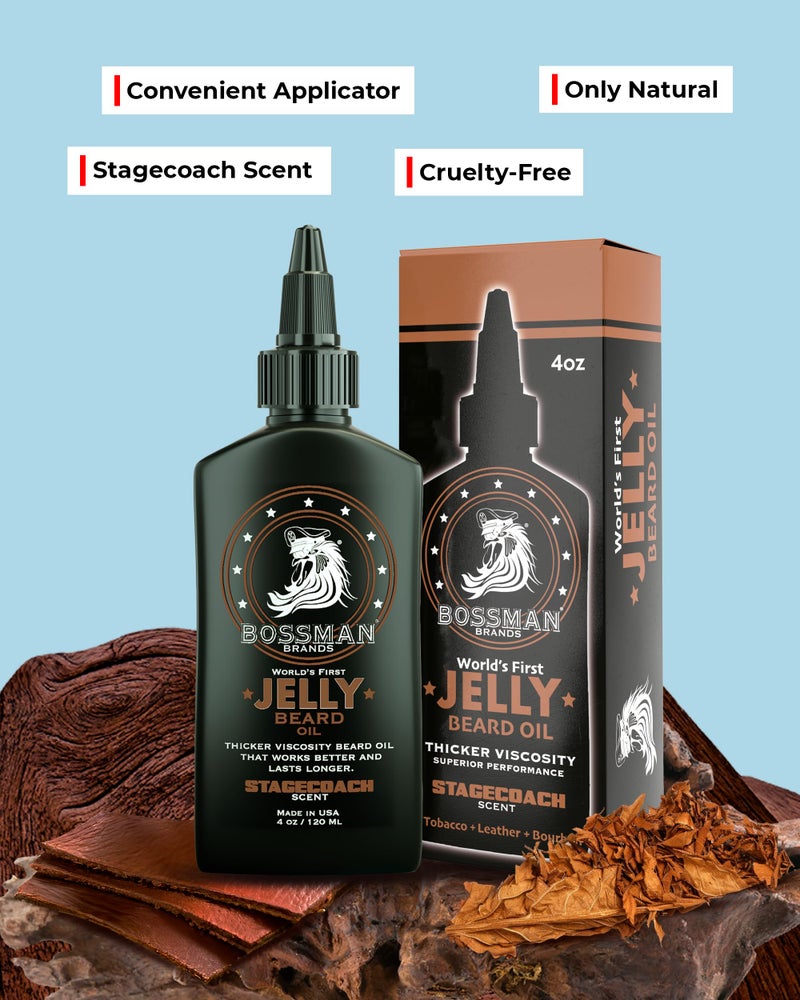 Bossman Jelly Beard Oil for Men (4 oz, Stagecoach Scent) â€“ Softens, Moisturizes & Conditions with Natural Ingredients - Image 2