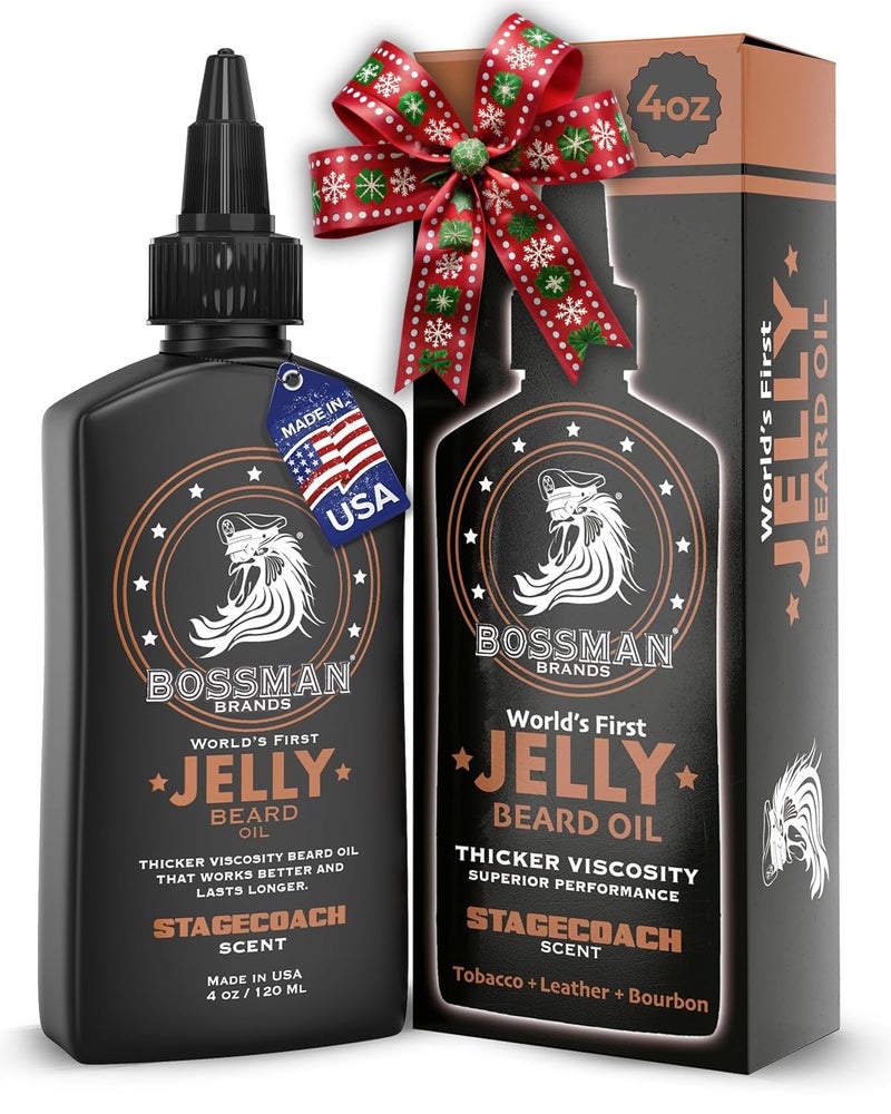 Bossman Jelly Beard Oil for Men (4 oz, Stagecoach Scent) â€“ Softens, Moisturizes & Conditions with Natural Ingredients - Image 1