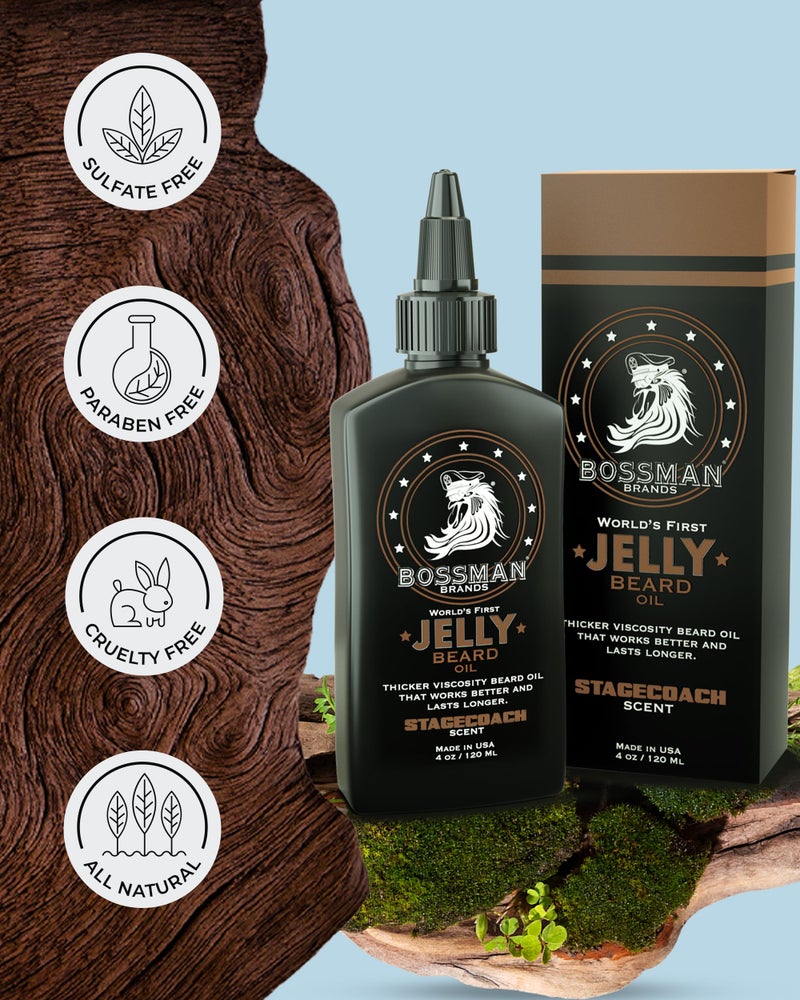 Bossman Jelly Beard Oil for Men (4 oz, Stagecoach Scent) â€“ Softens, Moisturizes & Conditions with Natural Ingredients - Image 5