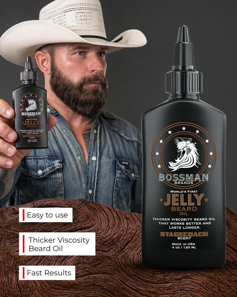 Bossman Jelly Beard Oil for Men (4 oz, Stagecoach Scent) â€“ Softens, Moisturizes & Conditions with Natural Ingredients - Image 4