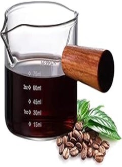 KASTWAVE Espresso Measuring Cup KASTWAVE 3 oz with Small Glass Wooden Handle Measuring Cup Heat Resistant Glass Coffee Brewing Tool 