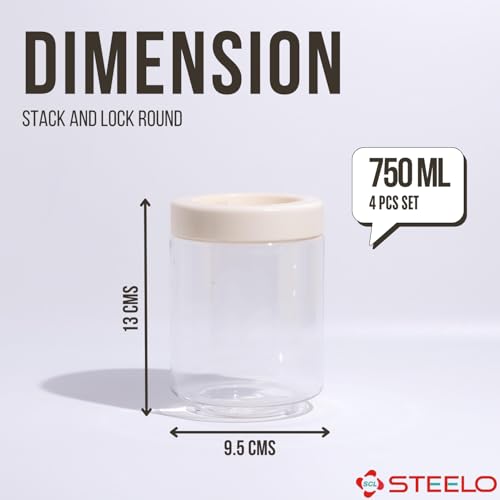 SCL Steelo Steelo Stack & Lock Plastic Kitchen Storage Round Container Set - Air Tight, Fridge safe, US FDA Approved, PET Food Grade Heavy Duty Material, BPA Free (Clear, 750 ml, Pack of 4) - Image 5