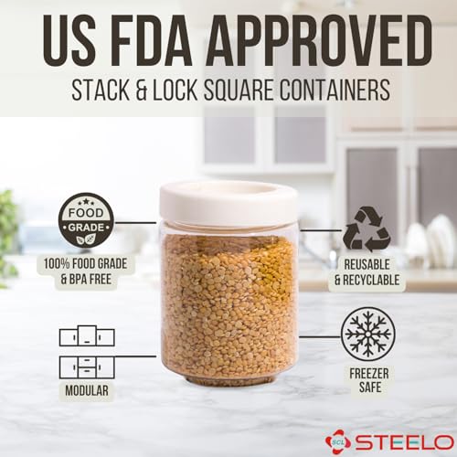 SCL Steelo Steelo Stack & Lock Plastic Kitchen Storage Round Container Set - Air Tight, Fridge safe, US FDA Approved, PET Food Grade Heavy Duty Material, BPA Free (Clear, 750 ml, Pack of 4) - Image 4