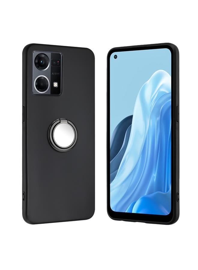 جراب هاتف TPU غير لامع بحلقة لهاتف OPPO Reno8 4G / Reno8 Lite / Reno7 (أسود)