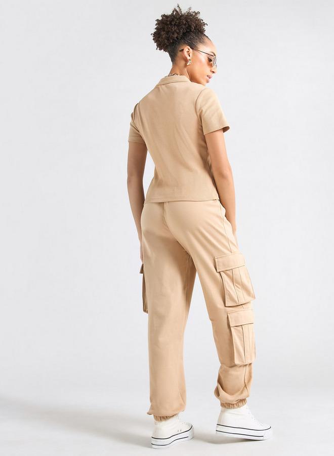 سبلاش فيڤ طقم بنطلون كارجو رياضي وتيشيرت بولو بارز الملمس - Image 3