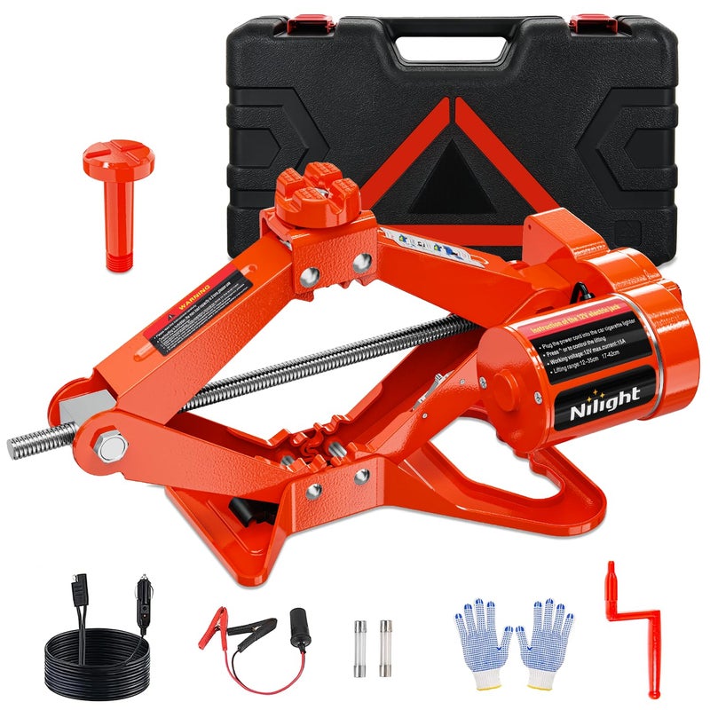 Nilight Electric Car Jack 3 Ton 6600LBS Floor Jack Kit Automatic 12V Electric Scissor Lift Jack Portable Repair Tool with Remote Control Double Jack Pads for Car Tire Change Replacement Orange Red