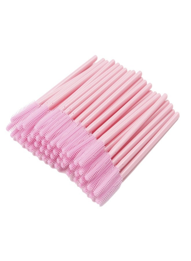 BIHRTC Pack of 100 One-Off Disposable Silicone Eyelash Mascara Brushes Wands Applicator Eyebrow Brush Makeup Tool Kit Set (Tower Shape - Pink) - Image 1