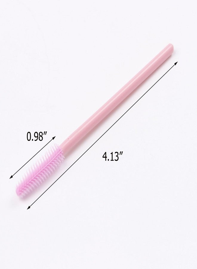 BIHRTC Pack of 100 One-Off Disposable Silicone Eyelash Mascara Brushes Wands Applicator Eyebrow Brush Makeup Tool Kit Set (Tower Shape - Pink) - Image 2