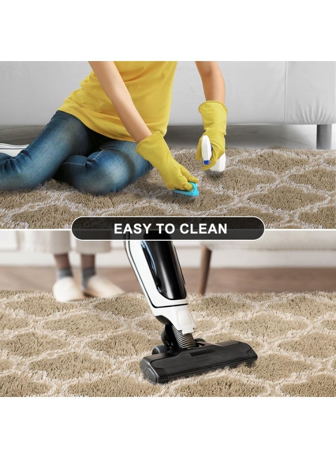 WangPangZi Shag Soft Living Room And Bedroom Rug -160CM Luxurious Geometric Floor Mat With Non-Slip Backing, Large Area Rug Shag Shaggy Carpet Soft Plush Furry Bedside Rugs, Thickness Safe For Bedroom, Playroom, Nursery, Home Decor, Children And Pets, Easy To Clean ( Khaki + White) - Image 5