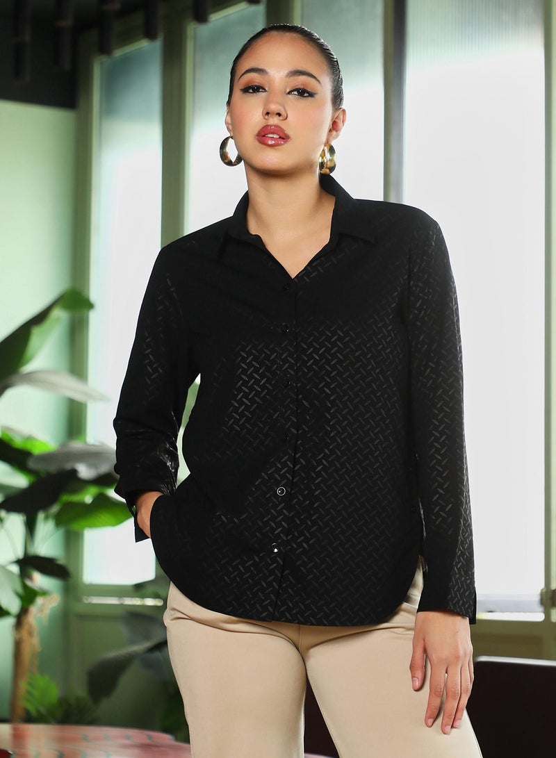 PINACOLADA Women's Onyx Black Marquise-Imprint Curved Shirt - Image 2