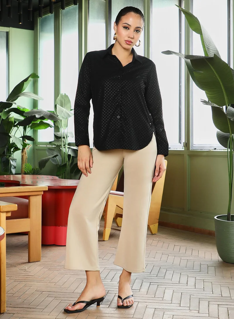 Pinacolada  Women's Onyx Black Marquise-Imprint Curved Shirt for Women | Best Price UAE
