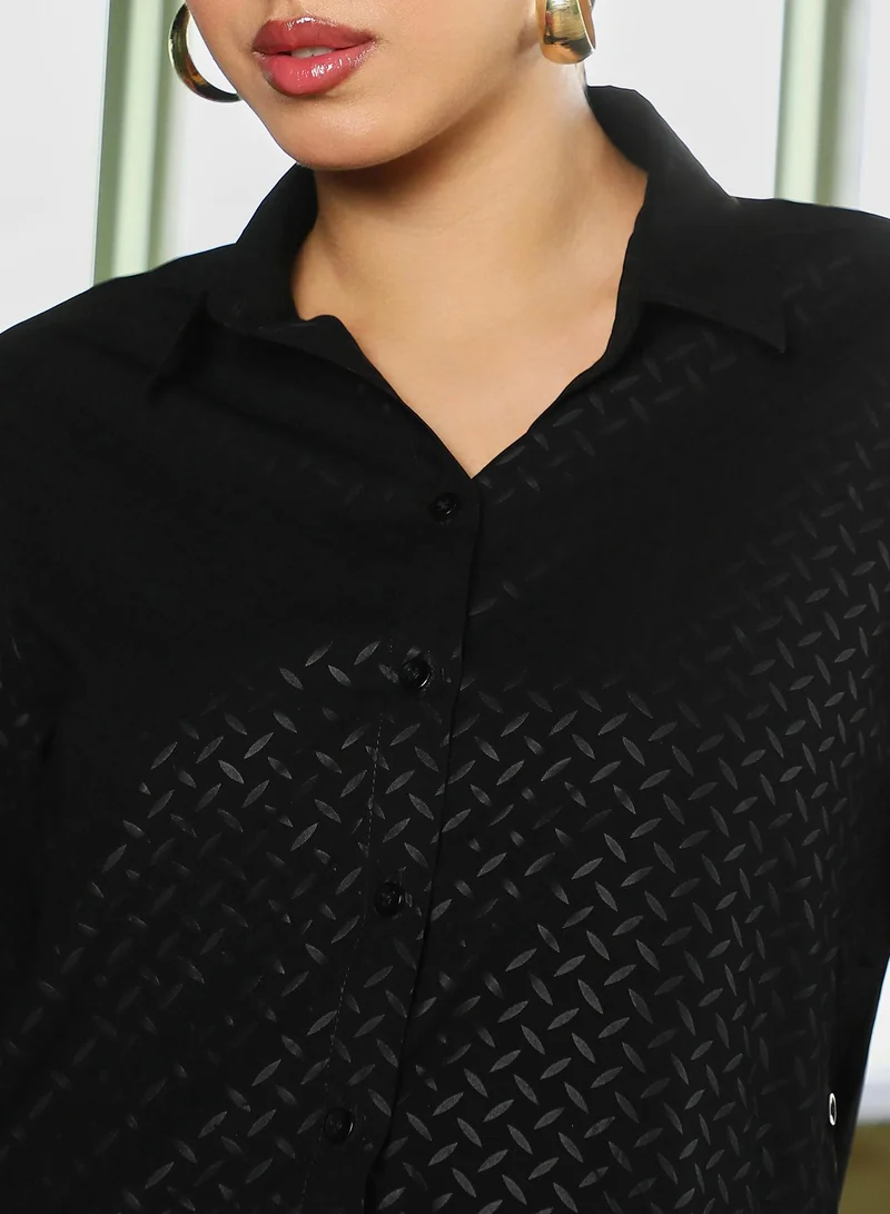 Pinacolada  Women's Onyx Black Marquise-Imprint Curved Shirt for Women | Best Price UAE