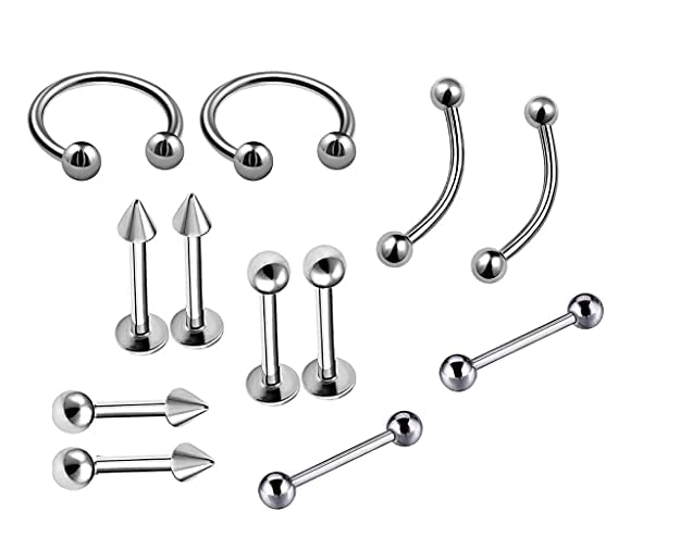 VIEN ANTIQUE STAINLESS STEEL QUALITY PIERCING EARING FOR MEN AND WOMEN 12PIECE COMBO -SILVER Steel Stud Earring, Hoop Earring, Huggie Earring - Image 4