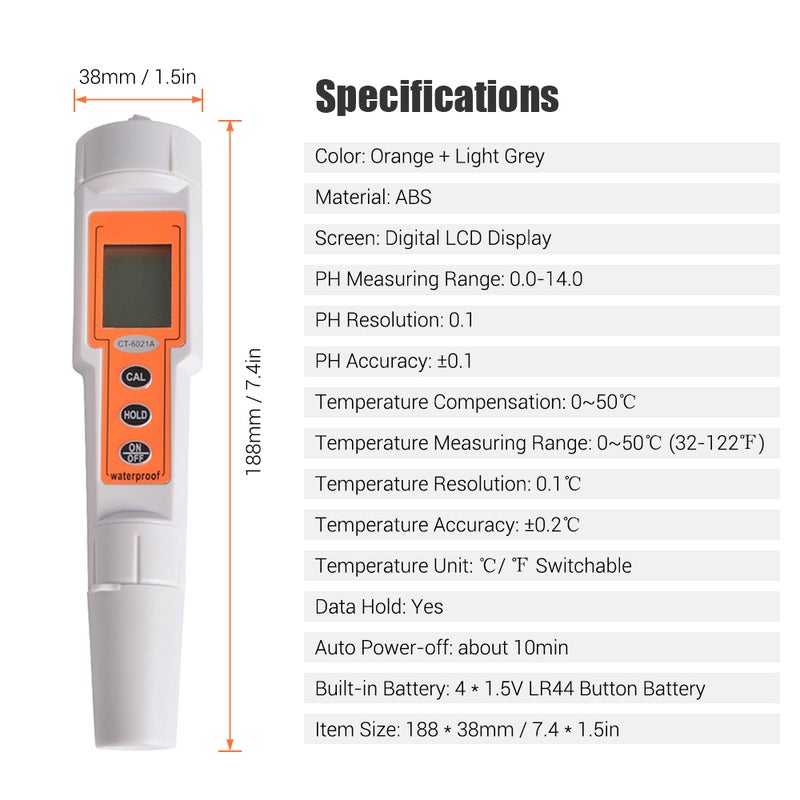 LCD Digital Water PH Tester Temperature Meter with ATC Portable Water Quality Monitor Acidity Alkalinity Analyzer for Drinking Water Pool Industrial Wastewater Acid Rain Lab - Image 5