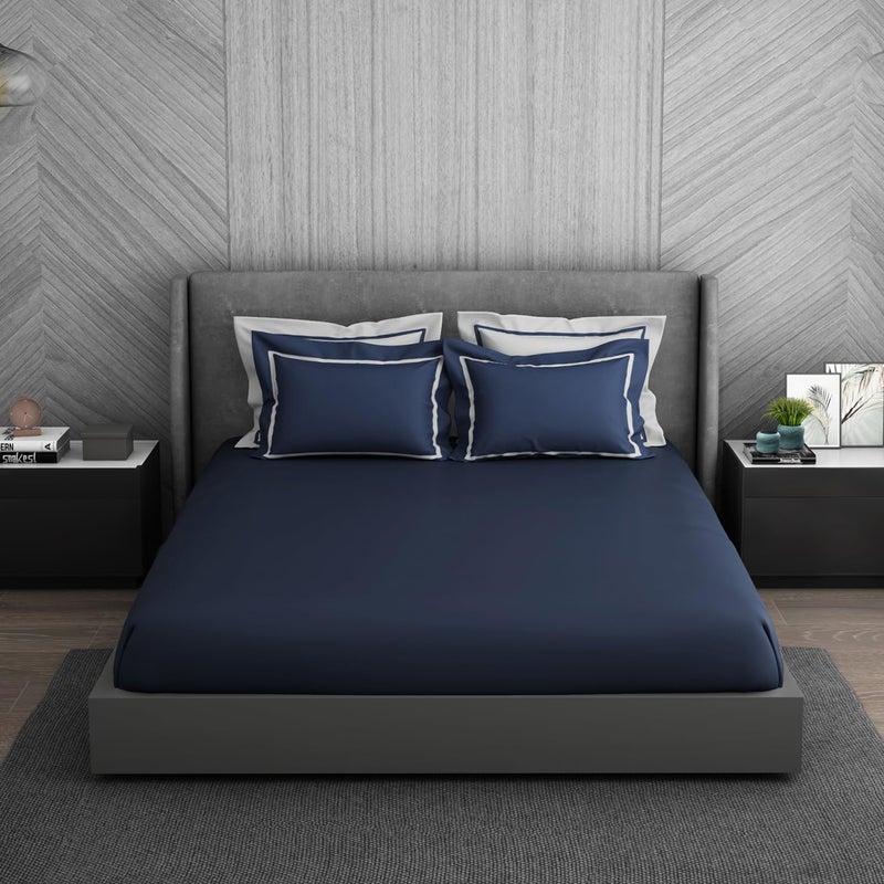 Spaces Hygro Cotton Large Bedsheet 274 Cm X 274 Cm 43 Cm X 68 Cm 350 Tc Sateen Solid Bedsheet Pillow Covers Set Midnight Blue Hygro - Image 1