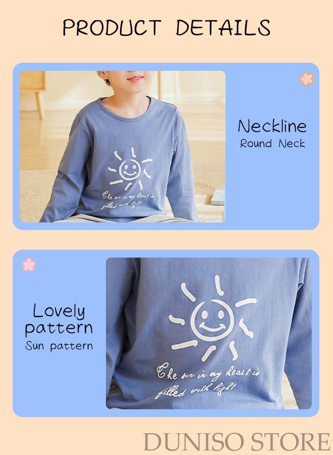 DUNISO 2-Piece Boy's Soft Pajamas Set Long Sleeve Cotton Sleepwear Loungewear Round Neck Nightwear Pajama Sets Spring And Autumn Home Wear Long Sleeve Top And Pants - Image 3