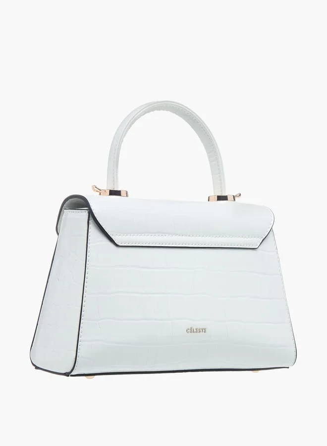 Celeste Womens Textured Satchel Bag With Flap Closure And Detachable Strap