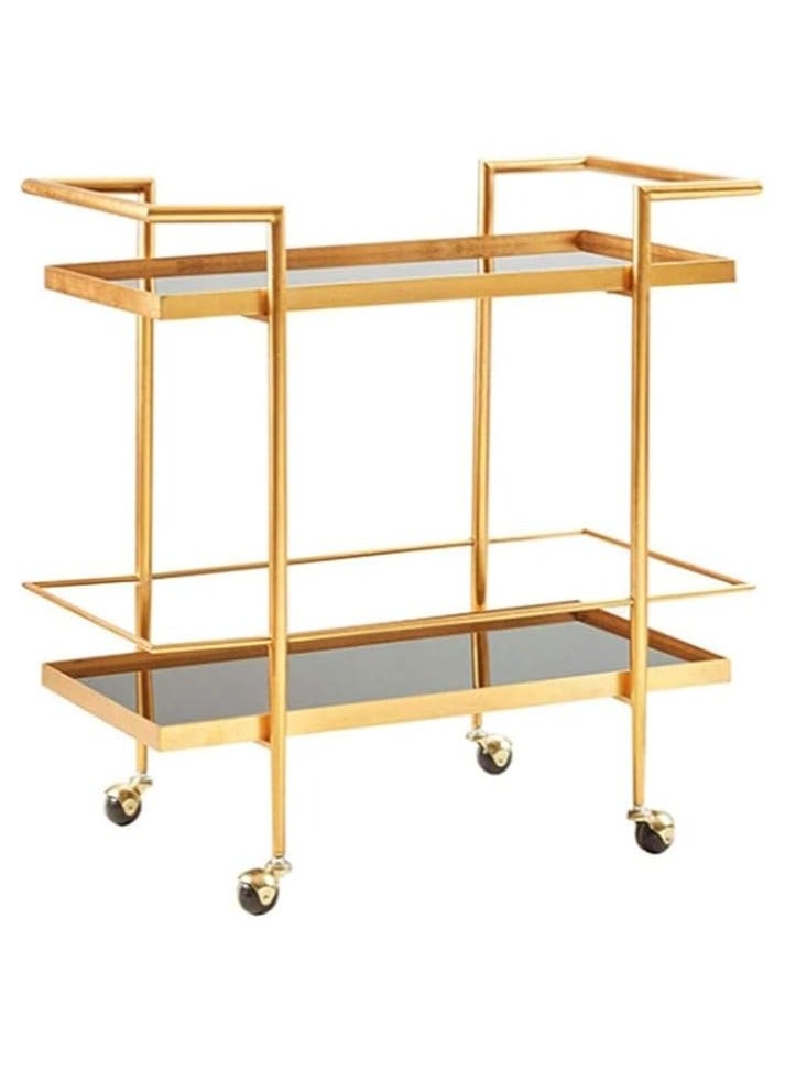 لينجوي عربة تقديم معدنية حديثة بعجلات قابلة للقفل وأرفف زجاجية مزدوجة، عربة تقديم متعددة الاستخدامات للمنزل والمطبخ والمطعم وعربة تخزين من طبقتين - Image 1