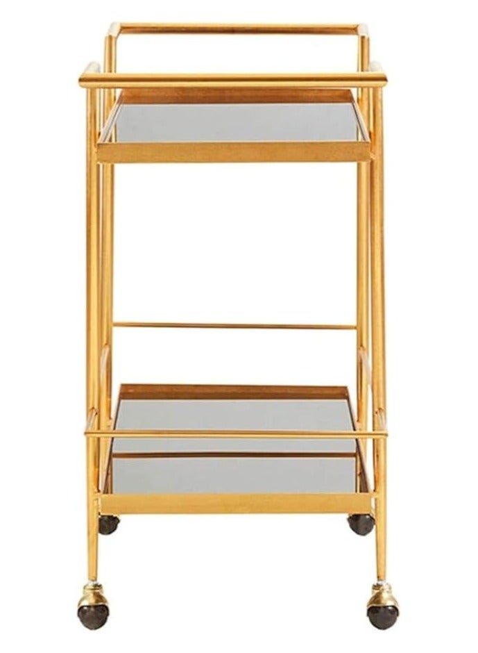 لينجوي عربة تقديم معدنية حديثة بعجلات قابلة للقفل وأرفف زجاجية مزدوجة، عربة تقديم متعددة الاستخدامات للمنزل والمطبخ والمطعم وعربة تخزين من طبقتين - Image 2