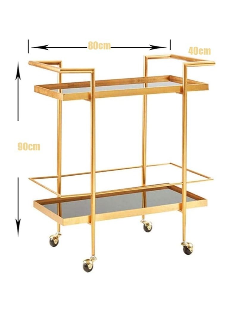 لينجوي عربة تقديم معدنية حديثة بعجلات قابلة للقفل وأرفف زجاجية مزدوجة، عربة تقديم متعددة الاستخدامات للمنزل والمطبخ والمطعم وعربة تخزين من طبقتين - Image 3