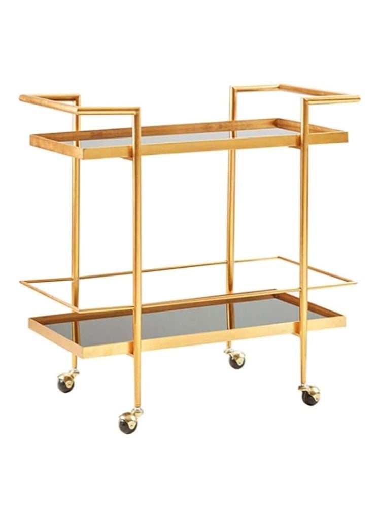 لينجوي عربة تقديم معدنية حديثة بعجلات قابلة للقفل وأرفف زجاجية مزدوجة، عربة تقديم متعددة الاستخدامات للمنزل والمطبخ والمطعم وعربة تخزين من طبقتين - Image 4